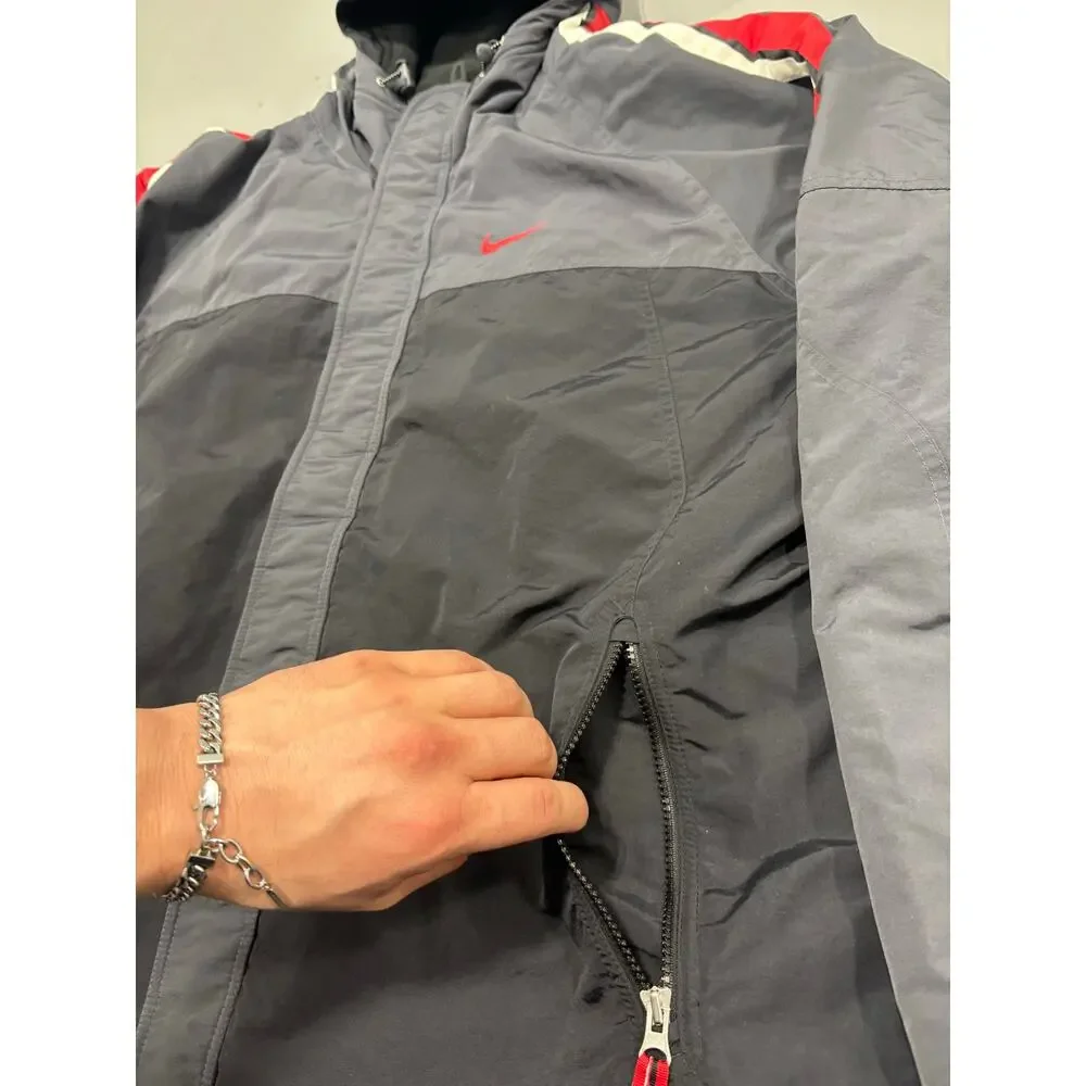 VTG Y2K Nike Technical Parka Jacket Grey‎ Red Size XL Center Swoosh Style